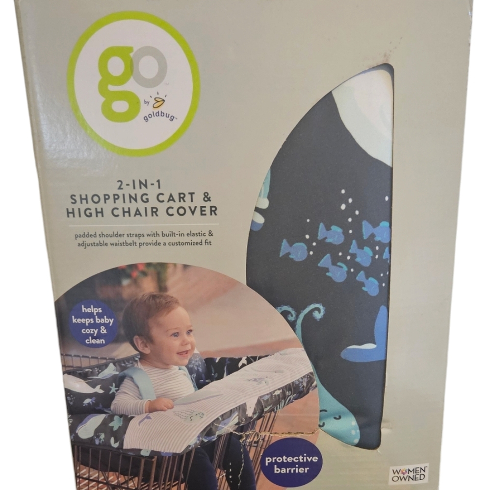GO by Goldbug 2 in 1 Shopping Cart and High Chair Cover ocean design/blue